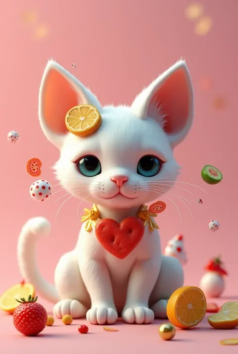 I want 5 picture of an AI cat decorated with food items