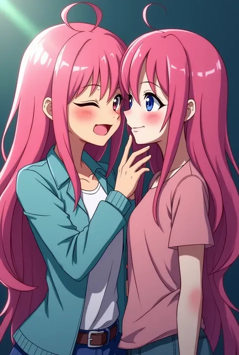 two women with pink hair are playing with each other, hanna montana, black mos eisley, cartoon network, auroracore, nickelodeon, anime”, dora the explorer as real girl, aurora aksnes and zendaya, beautiful alluring anime teen, pinky pie my little pony, ani...