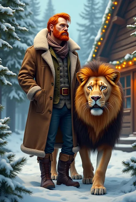 A real redheaded man accompanied by a lion 

Christmas theme 