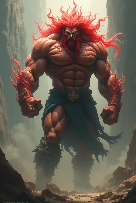 Fighting God ,  is the best fighter in all existence,  has infinite strength ,  who looks wild , very muscular, Let him be red-haired , That has veins in the veins