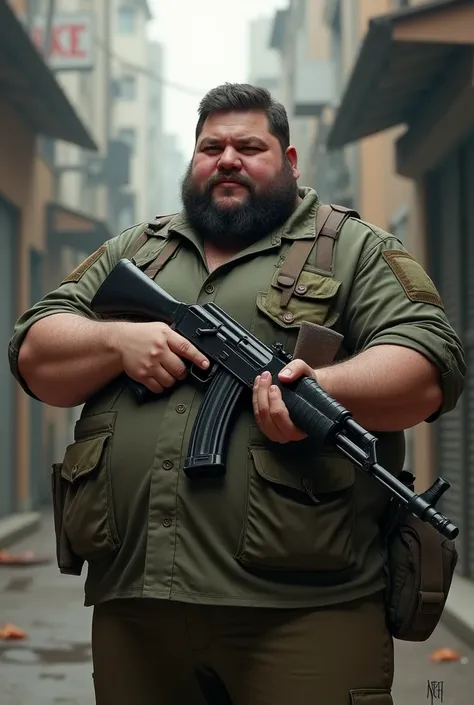 A real semi-chubby person with an AK47