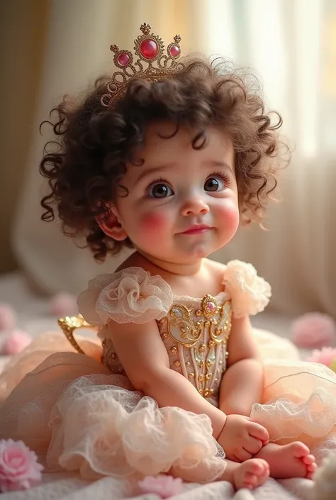 Baby with princess costume and big hair 