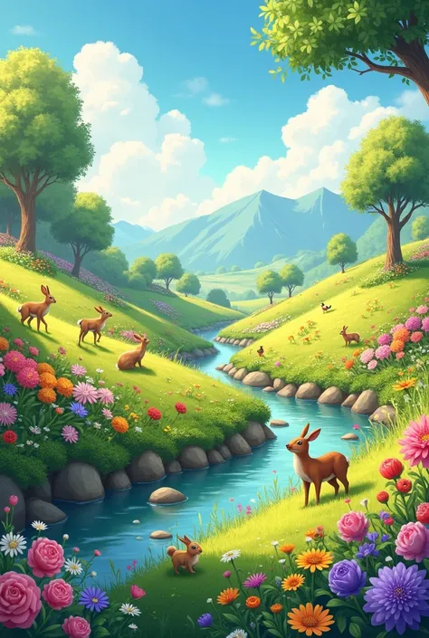 Landscapes with flowers and animals 