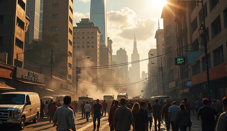 a realistic image of the city of São Paulo, Brazil, In a state of chaos , with looting at stores ,  cars being broken and demonstrations in every city, cinematic, Ultra Realistic, 4K