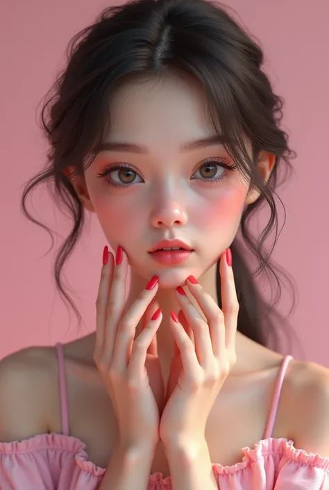 Petite girl with pink nail polish 