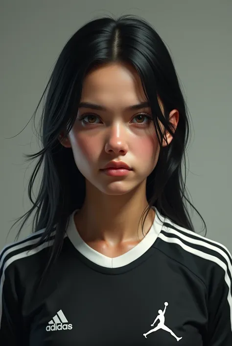  Make an ultra-realistic depiction of a goalkeeper. he is a man, He is ugly, indigenous features,  dark eyes, high, strong. has a big nose. He has straight black hair .  Shes wearing a black t-shirt with white lines on the shoulders and a white collar.