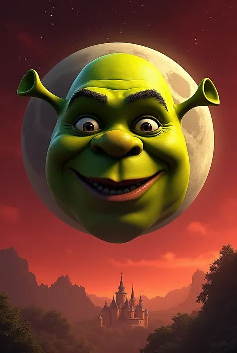 green moon with shreks face and the sky was red and the stars 