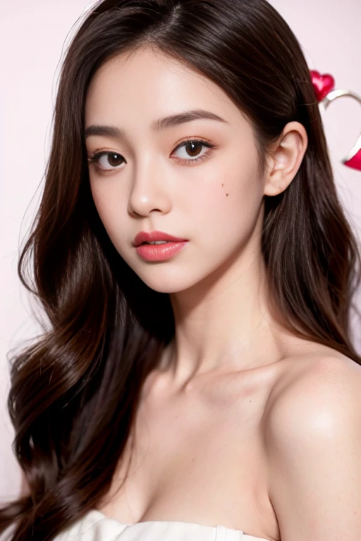 Kim Jennie with white brown hair, with curlers at the ends,with fullnude naked, look at viewer, watery nose, Pretty lips, pink lips, heart and cupid shaped lip, pretty skin, pale, White skin, with moles and freckles all over his face, soft pink blush on th...