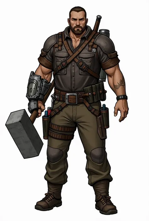  Heres a summary of Jax :
	 • Aspect :
 Jax is a sturdy 35-year-old man ,  with sun-tanned skin ,  short brown hair and unkempt beard .  He has dark eyes and an intimidating presence ,  reinforced by scars on his arms and neck .
	• Clothing and equipment :...