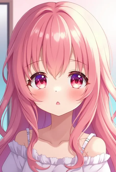 An anime girl with her pink hair 