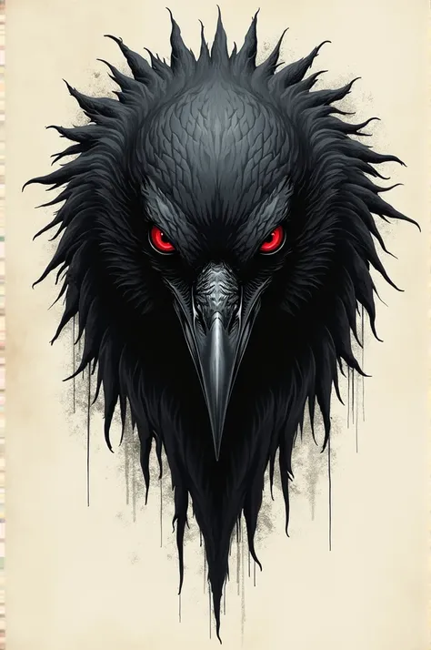 stencil,  an evil black crow with red eyes 
