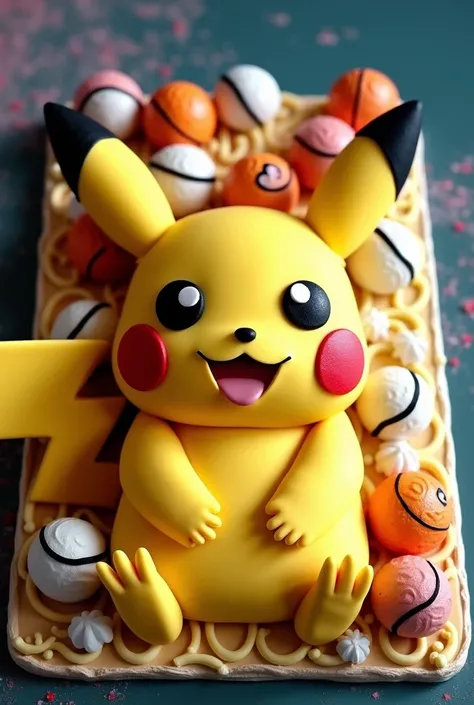 Picachu rectangular cake with Dragon Ball spheres
