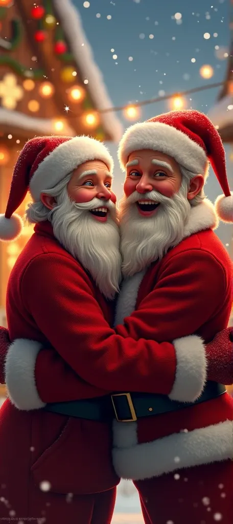  A picture of me and Santa Claus together, hugging each other and smiling at photo .