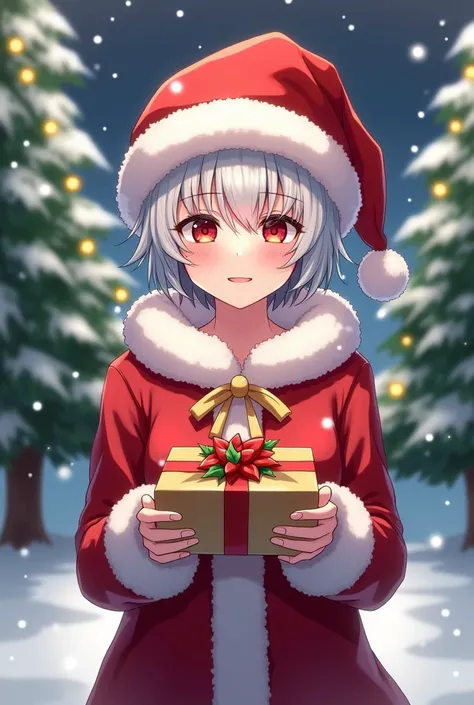 Christmas kaneki with Christmas hat giving gift 