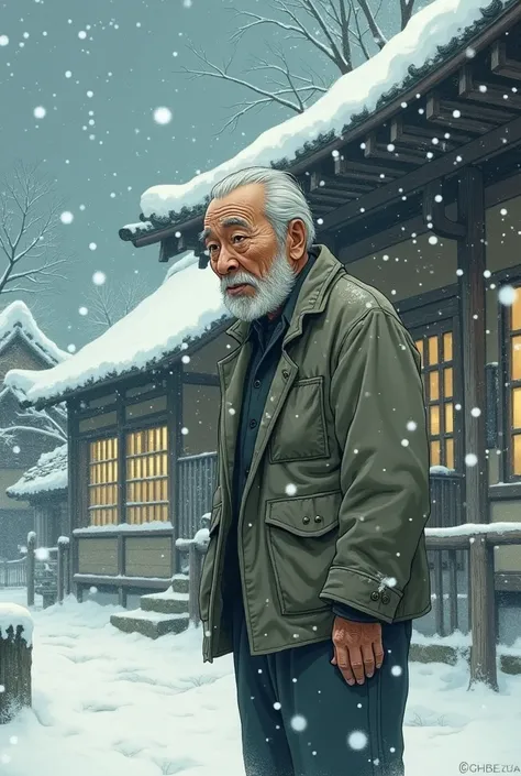 Snow piles up on Christmas, Shigeru Mizuki is a crying old man