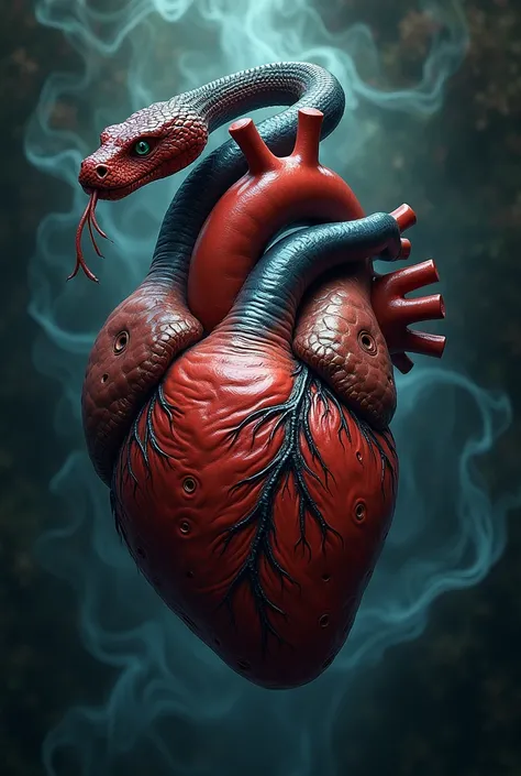 A heart with a snake sticking out on top