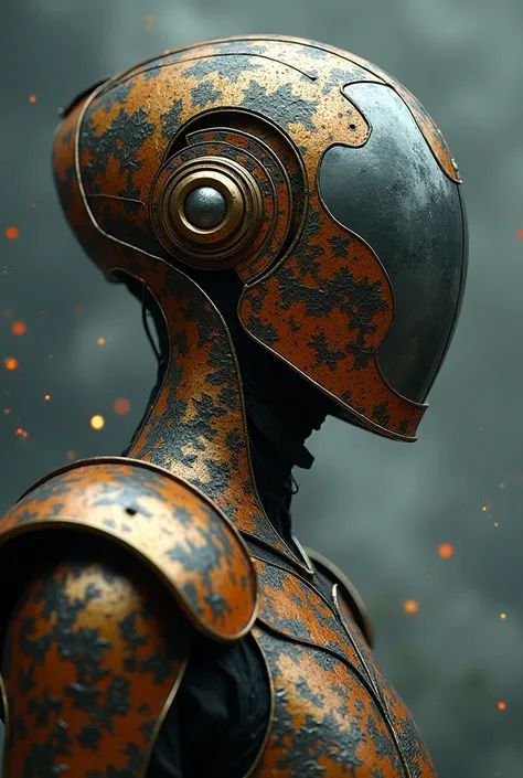 Closed up photography,starrium the cosmic prime, cosmic high shape, super intricate armor, the unusual head no face fiture, secret project cosmic armor,cosmic skin armor, unusual grande astro shape, dark moody misty cloud background, dark gold, grey and or...