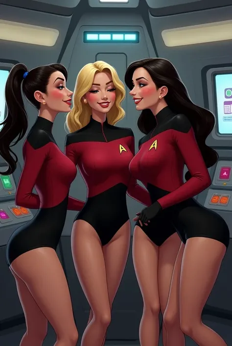 Star Trek, The Sexy Babes of Starfleet, giggling, on the enterprise, panties