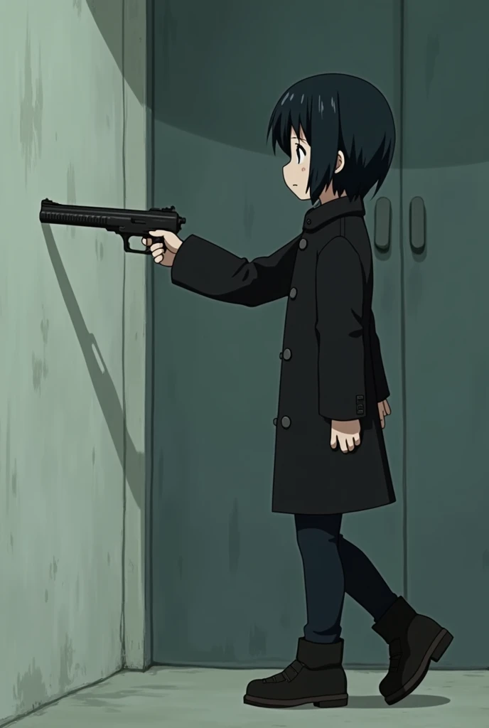 A video, not a picture, and the same anime make him walk 
 He is quietly scratching his gun against the wall as he walks