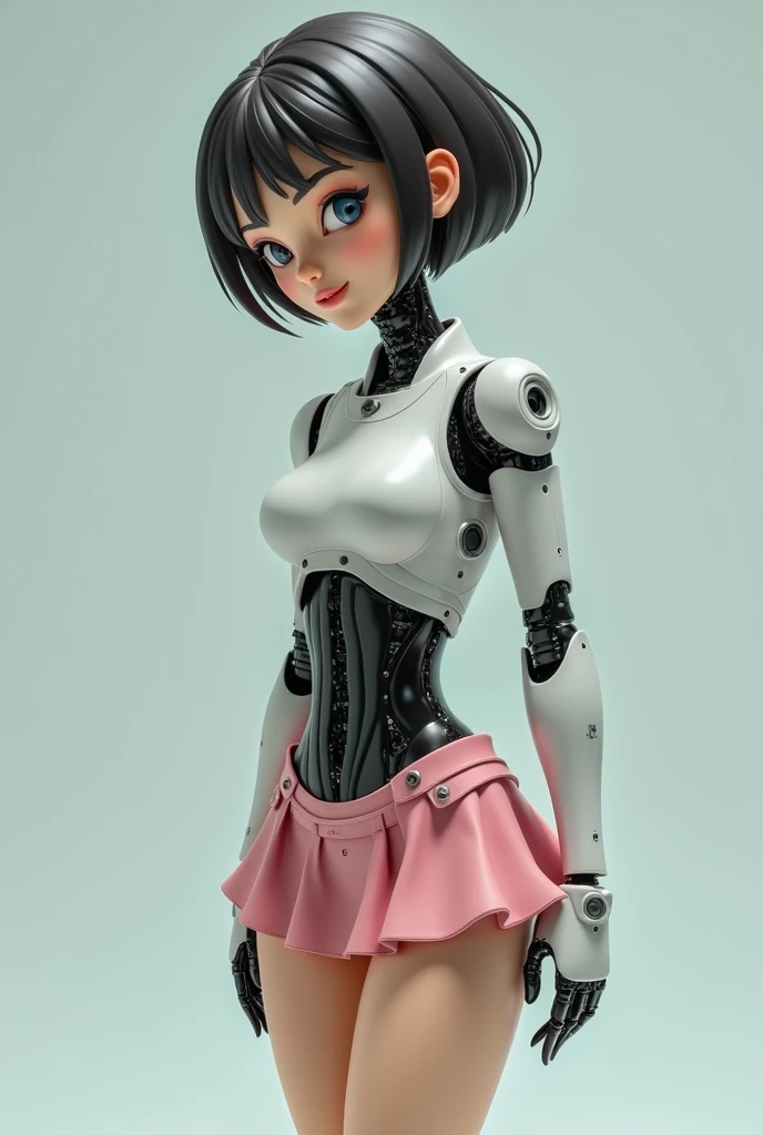 It generates an image of Jeny, the adolescent robot with a sexy body and a short skirt showing her crotch