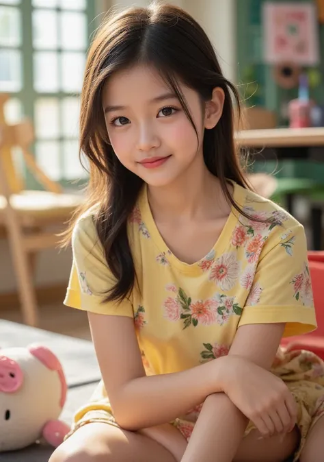 Elementary schooler, pretty, cute, juveniles physique, charming adolescent, shy smile, naughty act Masterpiece, 8K, 