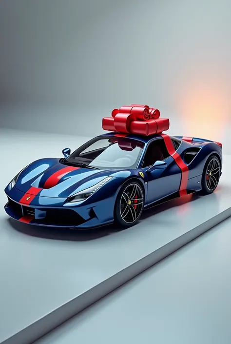 Dark blue Ferrari car with gift ribbon,  make the image look complete, Make the car look complete 