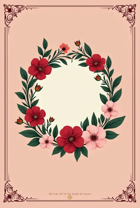  Romantic poetry book cover,  circle in the middle made of a flower , Minimalist, vibrant colors, and decorated borders  