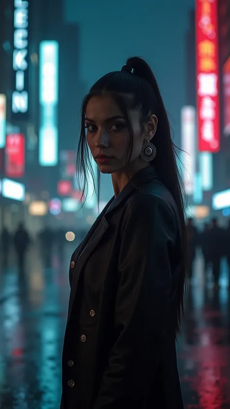 The most realistic, photorealistic photo ever taken [the actress Ana de Armas in cosplay dressed as the beautiful female character "Lucy" who is a replicant in the film Bladerunner 2049, Lucy is standing in a futuristic sci-fi neon lit cyberpunk city durin...