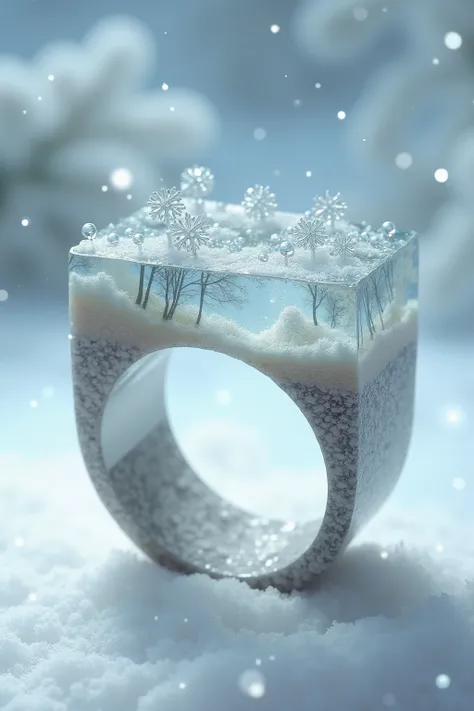 resin ring with christmas snow theme傑作, 