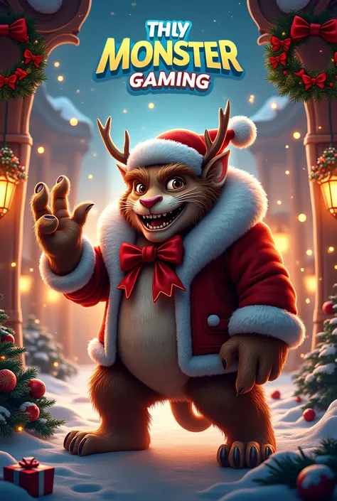 Create me a flyer for online casino name as monster gaming and make a flyer on a christmas and casino theme with offer 30% match bonus