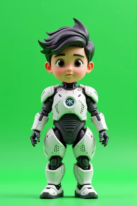 3D  boy in robotics dress and human skin with cool normal hair style in green screen 