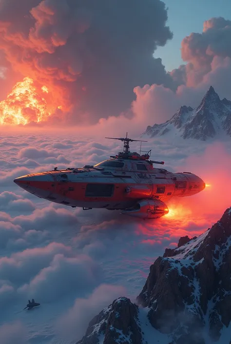 With spectral icebergs With alien ghost ships over a lava boiling ocean. Over an icy tundra with meteor showers Flying 10ft above the ground with jet sleds on each side Over a volcanic landscape with lightning strikes Add a massive explosion in the backgro...