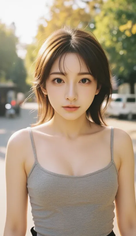  top quality ,  face focus,  soft light,  super high res, ( photo realistic:1.4),  RAW photos ,  1 Japanese Girl , solo,  cute, ( shy smile :0.5), ( brown eyes,  light in the eyes ),  detailed and beautiful face , ( Big Breasts ), ( human skin texture high...