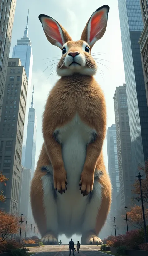 The hare is very big taller than skyscrapers As realistic as possible. 8 k. HD