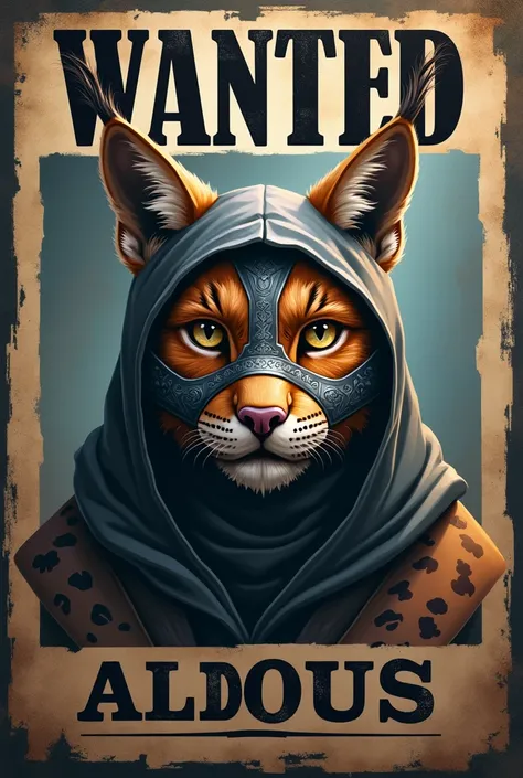 HD image of an animal named Lynx wearing a mask that looks like the mask of aldous from mlbb with i wanted poster