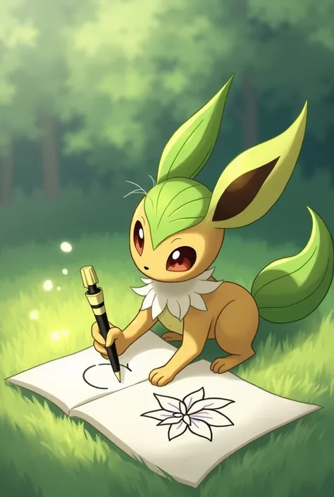 A Leafeon literally drawing