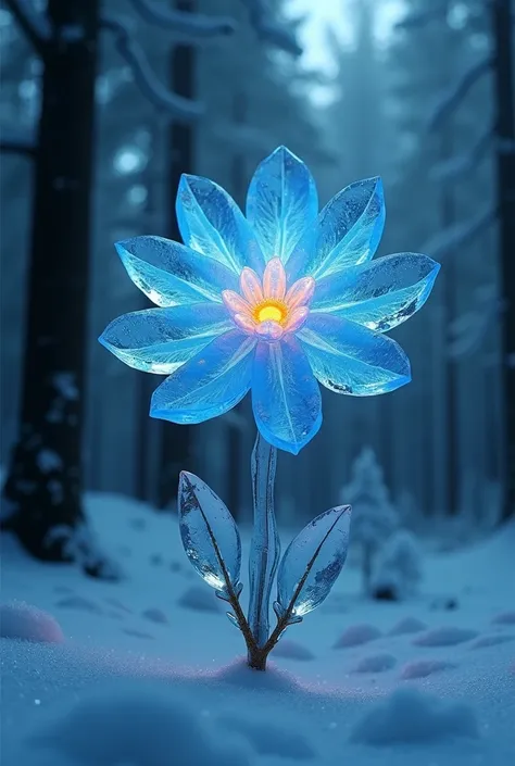  Mysterious fairy-like ice flowers made of ice and blue and azure flames,  Flowers blooming deep in the winter pine forest , Complex wintergreen background ,  super detailed , 【8k, realistic, major,  Dramatic Lighting , Depressed atmosphere ,  complex ice ...