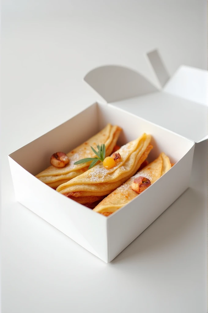 Box de pâtisserie blanc, with 2 ham and cheese crepes and 2 chicken crepes