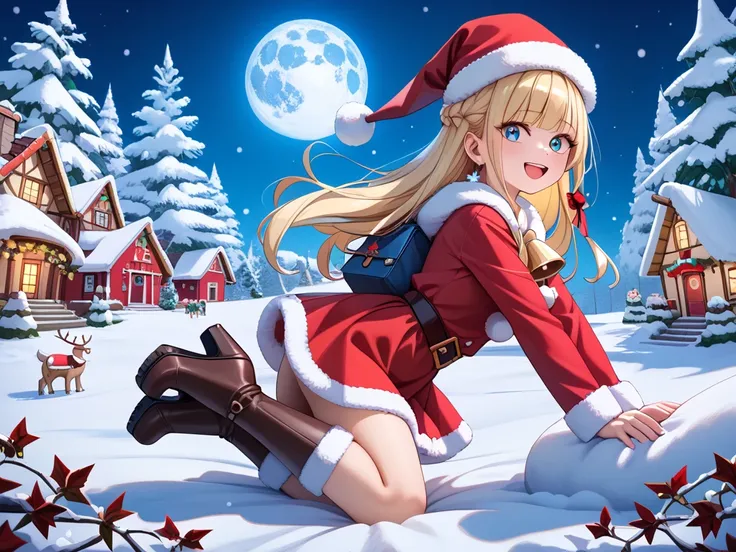 Christmas night, santa atmosphere, reindeer glowing, phantasy house, full moon, snow graveyard, {1girl, anatomy, masterpiece, best quality, ultra detailed, christmas, santa hat,
santa costume, santa girl, detail focus hand,(ultra detailed illustration:1.4)...