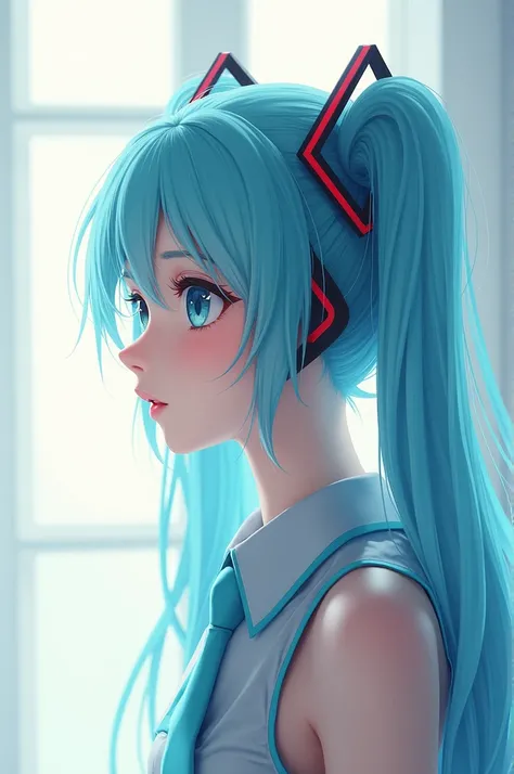 Hatsune Miku in profile position
