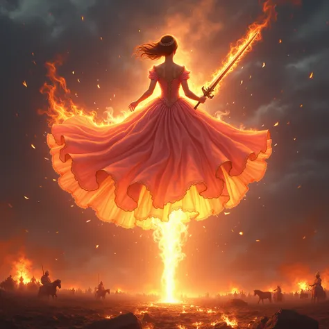  until,  digital illustration ,  highly detailed ,  tongue ,  an unrealistic illustration ,  digital painting ;  a character floating at great heights above a devastated battlefield ,  wrapped in a powerful aura of intense flames .  Its silhouette is impos...