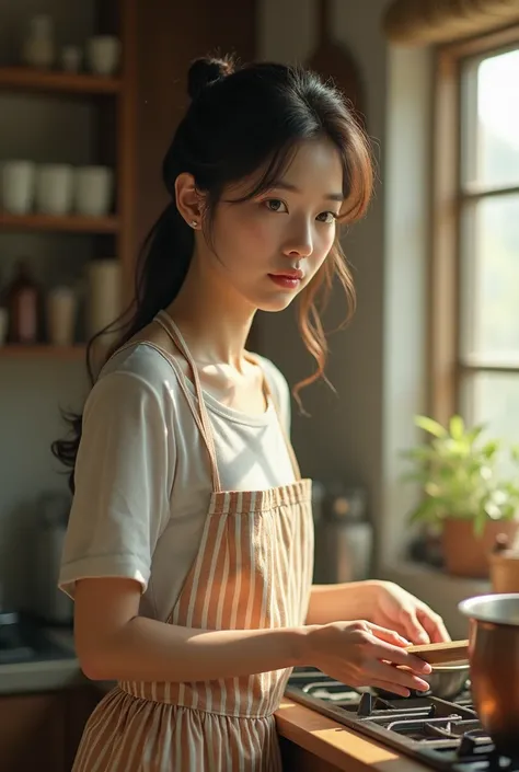 HOUSEWIFE IN THE KITCHEN FACE LIKE A KOREAN