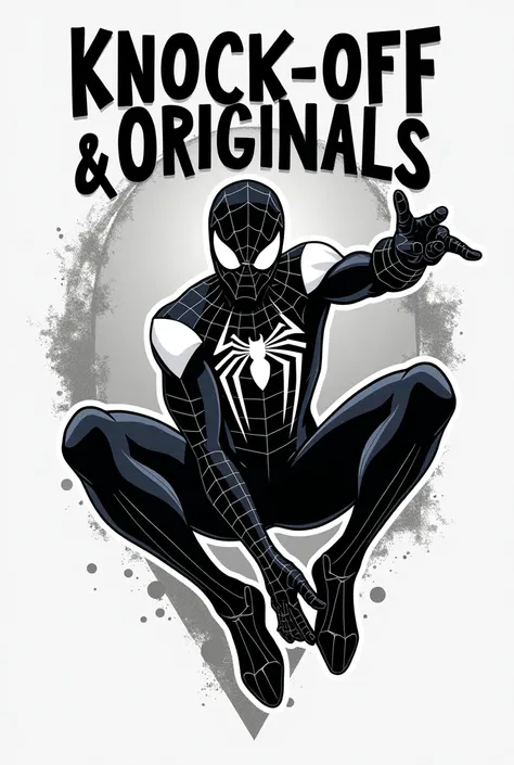  logo of a toy brand called Knock Off &  originals , It includes Spiderman with the black and white suit  