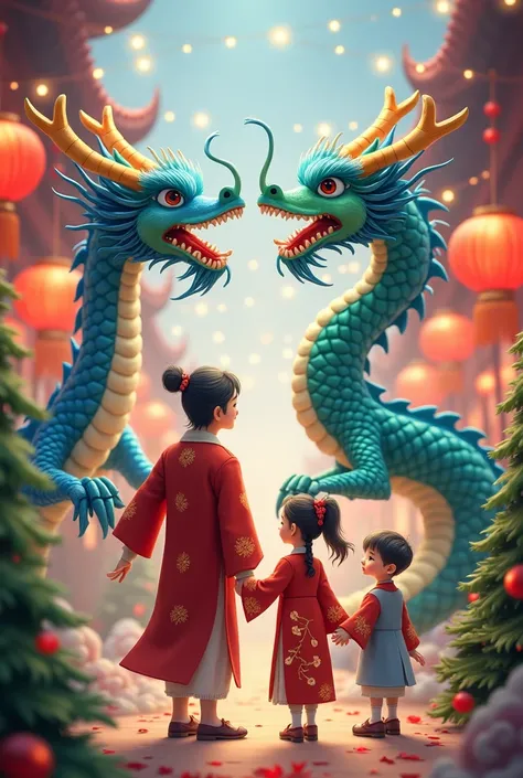 Parents, ren go to Christmas and Chinese New Year events, have a blue dragon and a jade dragon