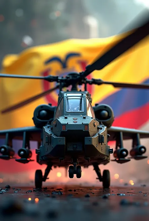 I want to make a Christmas card with a military helicopter  .  In the background the Colombian flag with a text that says Batot 8 