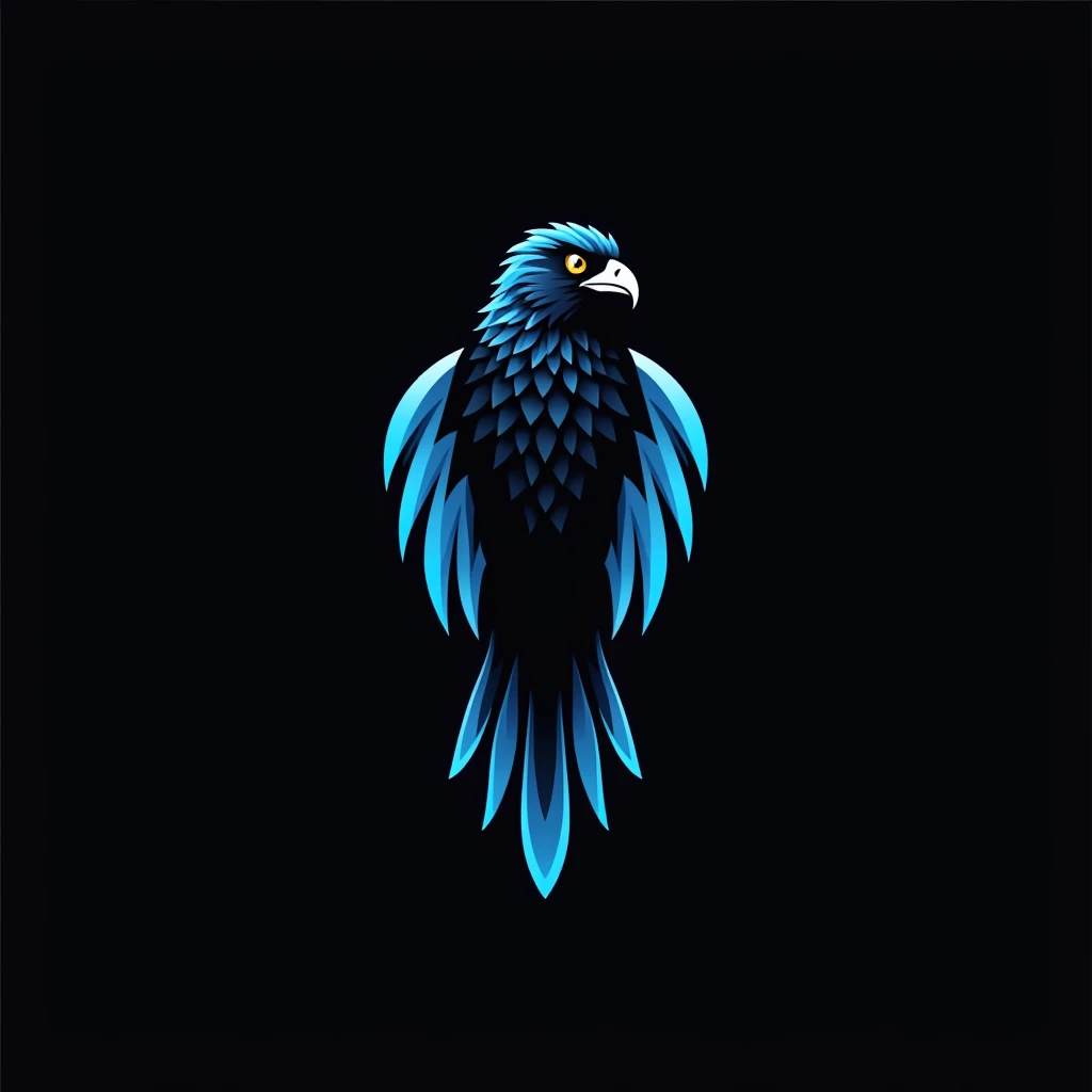  create a logo for my future store ,  is one of the electronic varieties ,  the colors I want black and white as the theme and blue details .  I want the black background and a falcon with simple blue details on the front. Its a logo , And the mascot is a ...