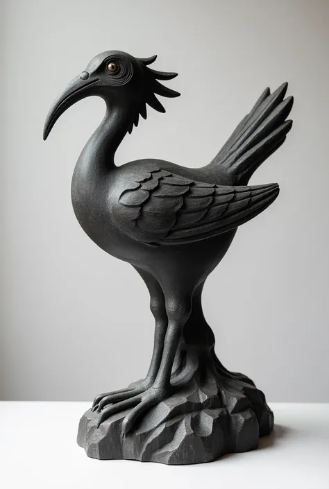 Create a monochrome jacaranda sculpture of the bird Tincoã