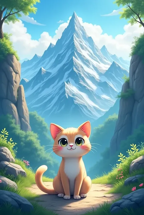 Cat with anime style in mountains