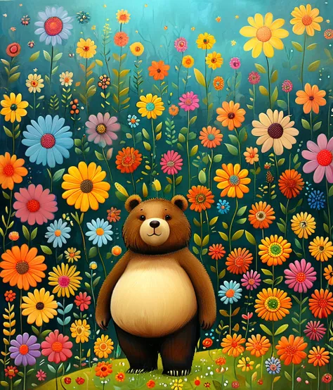 style of Iwona Lifsches, (cute, chubby, male, bear), adorable, magical, fantasy, hires textures, highly detailed, intricate details, best quality, masterpiece, zPDXL3