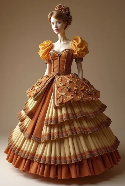 Este vestido é onea obra-prima comestível,  made entirely of chocotton .  Her skirt ,  inspired by the ballet tutu style ,  features concave and straight brims ,  creating compartments around the waist that hold pieces of chocotton . In the center of the s...